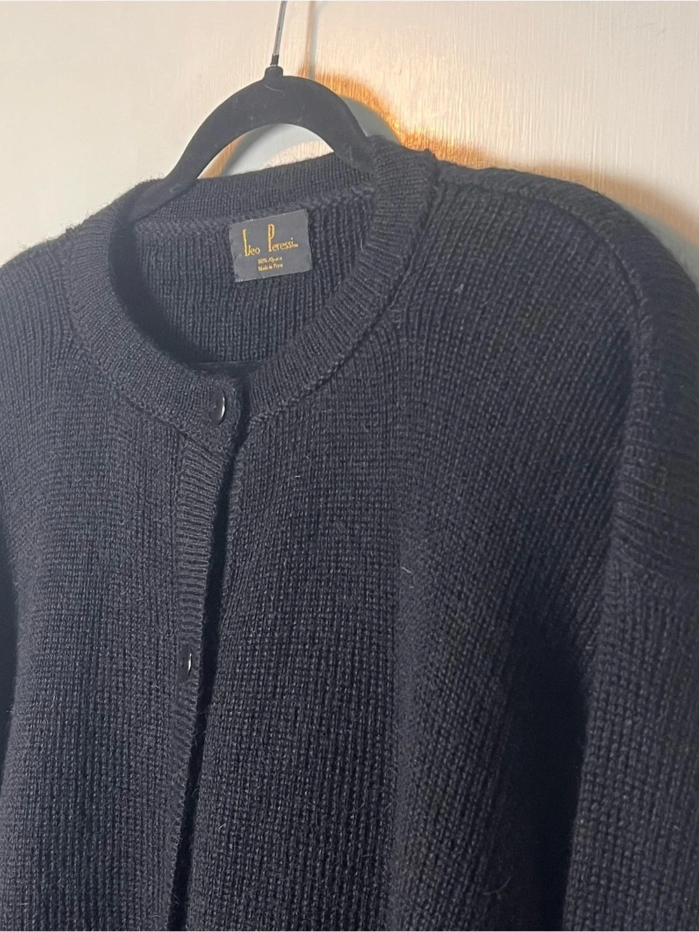 Leo Peressi Women’s Vintage Black Alpaca Cardigan Oversized‎ Shoulder Pads